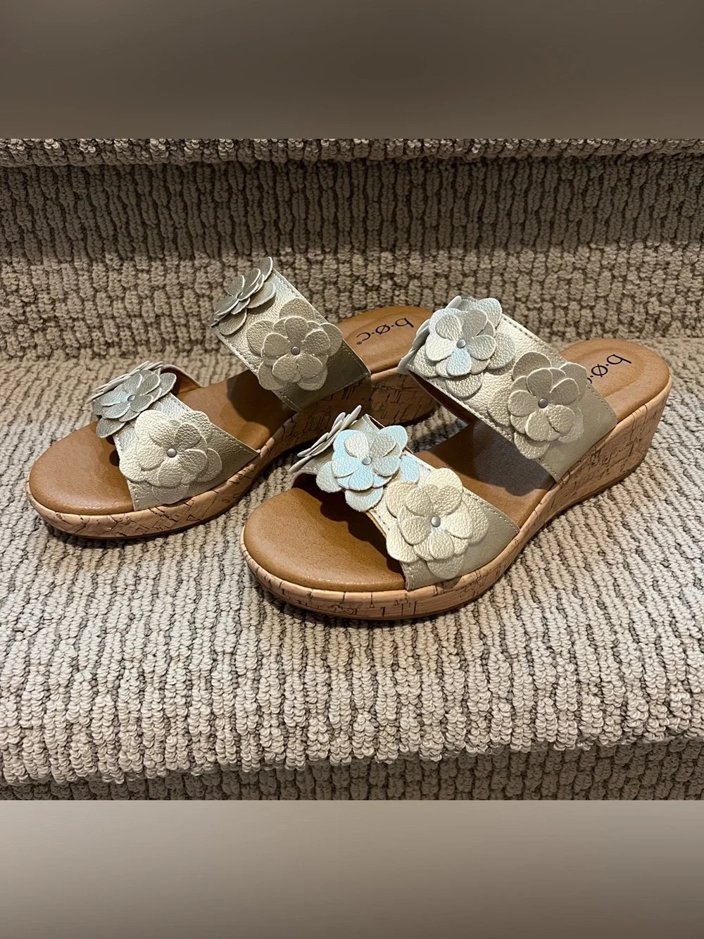b.o.c. Two-Band Floral Wedge Sandals - Sz 7